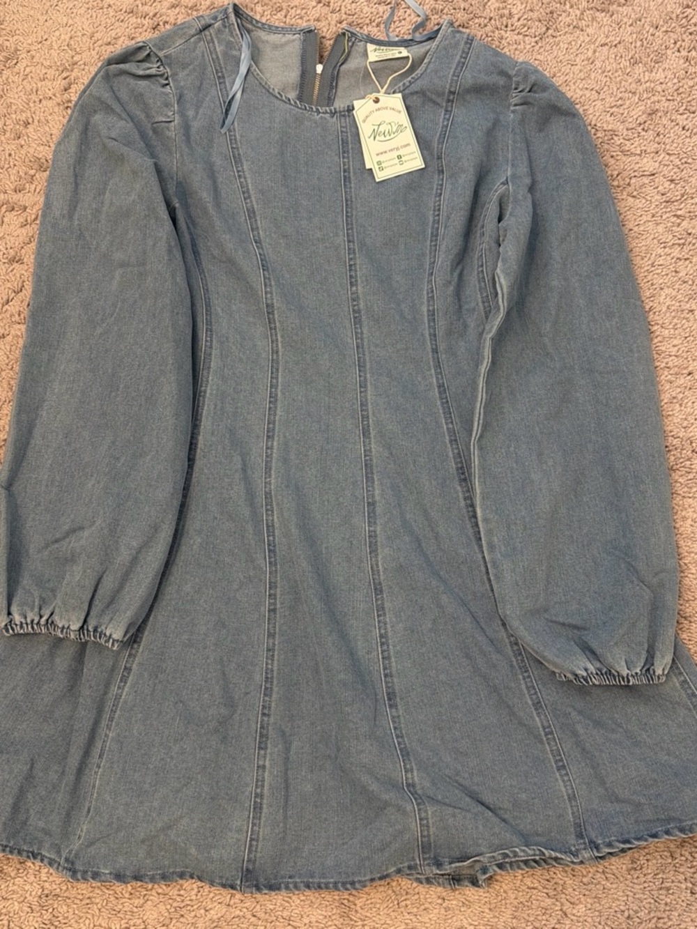 Light Blue Denim Dress Jacket with Puff Sleeves by Noisy may
